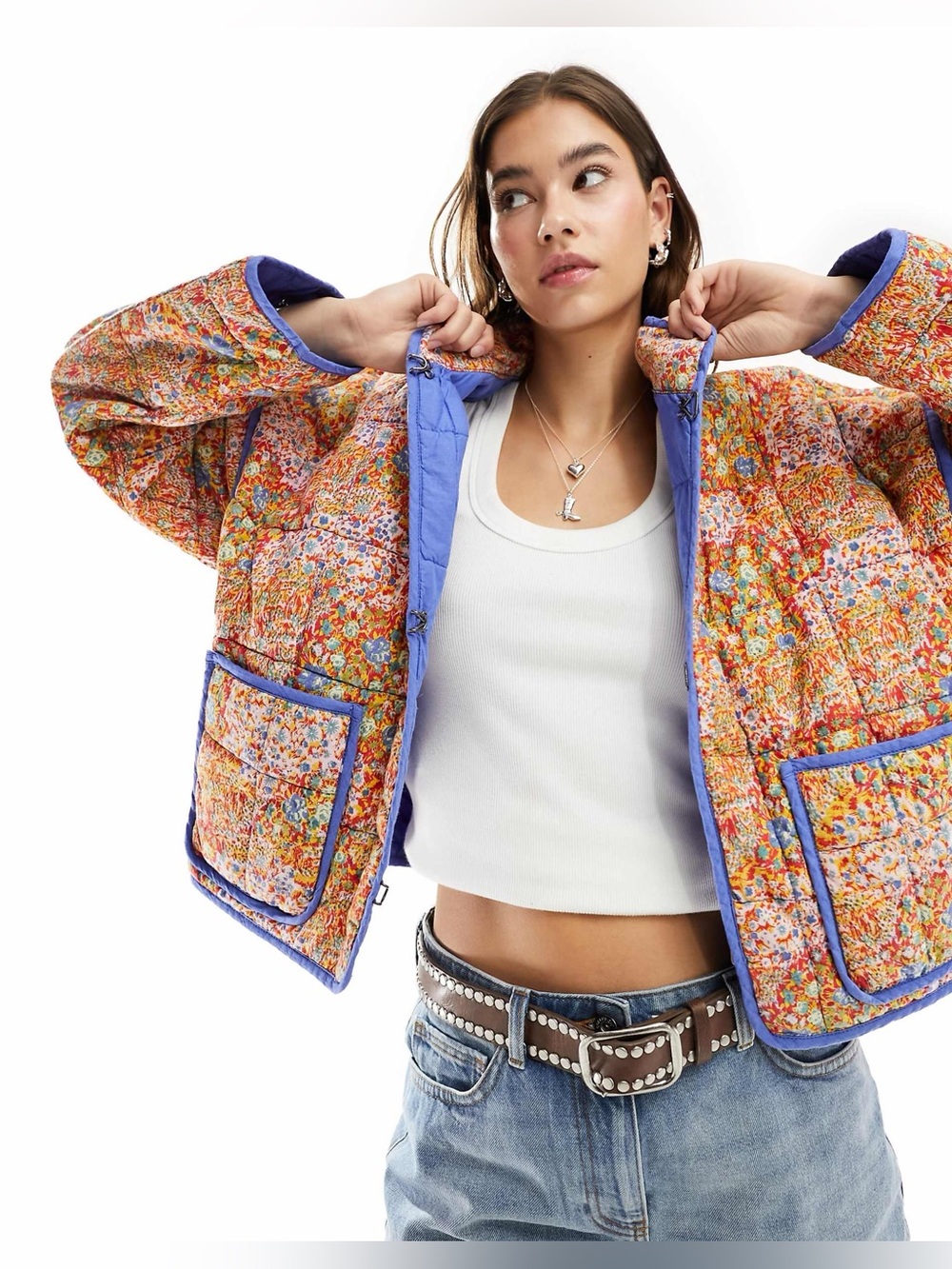 NWOT Quilted Floral Print Jacket Candy Combo Size Large